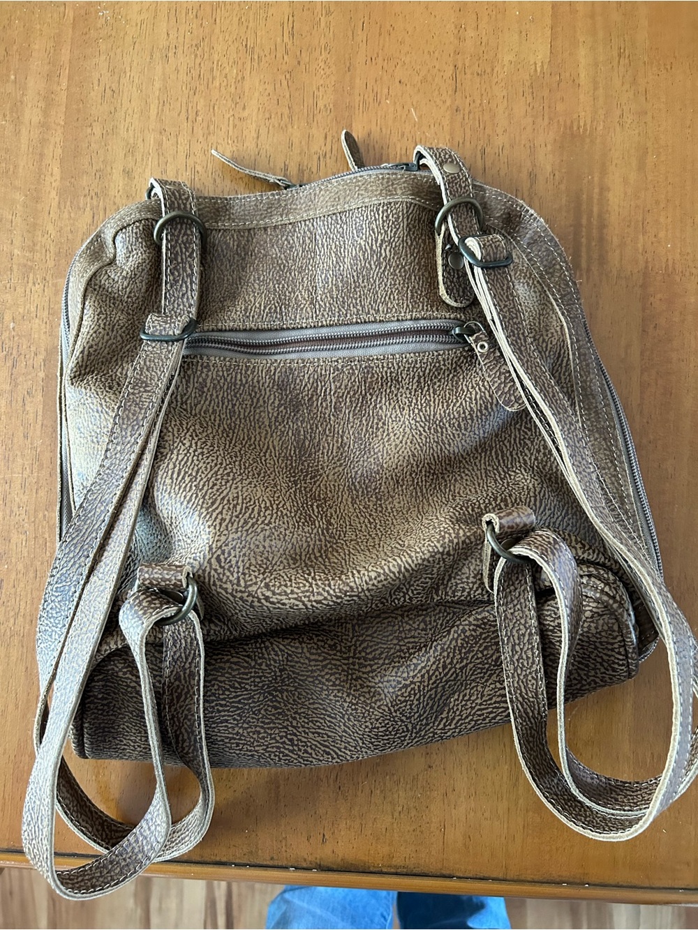 Myra Bag Brown Black & White Patchwork Haircalf Backpack bag. - Picture 2 of 4